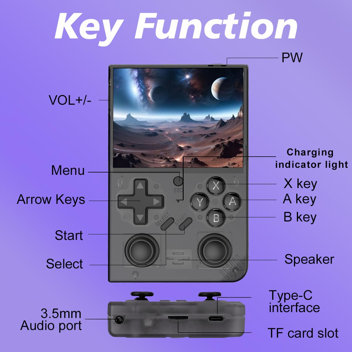 WeLohas DR35 Plus Handheld Retro Gaming Console Linux System with 64G Card, Support 13+ Emulator Including 15000+ Fun Games, 3.5 Inch IPS Screen, Hand Hero Video Game Console Gift (DE-DR35-Black)