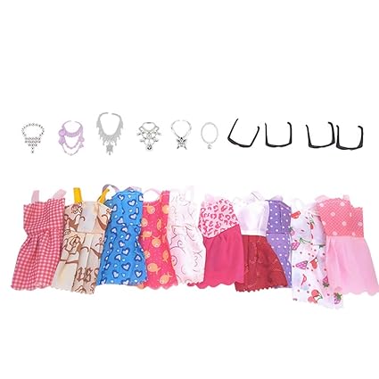 RONSHIN 20Pcs/Set Mini Short Dresses+Necklaces+Glasses Toy Accessories for Dolls Random Style