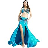 ROYAL SMEELA Belly Dance Costume for Women Belly Dancing Skirt Belly Dance Bra and Belt Set Bellydance Skirts Carnival Outfit Light Blue