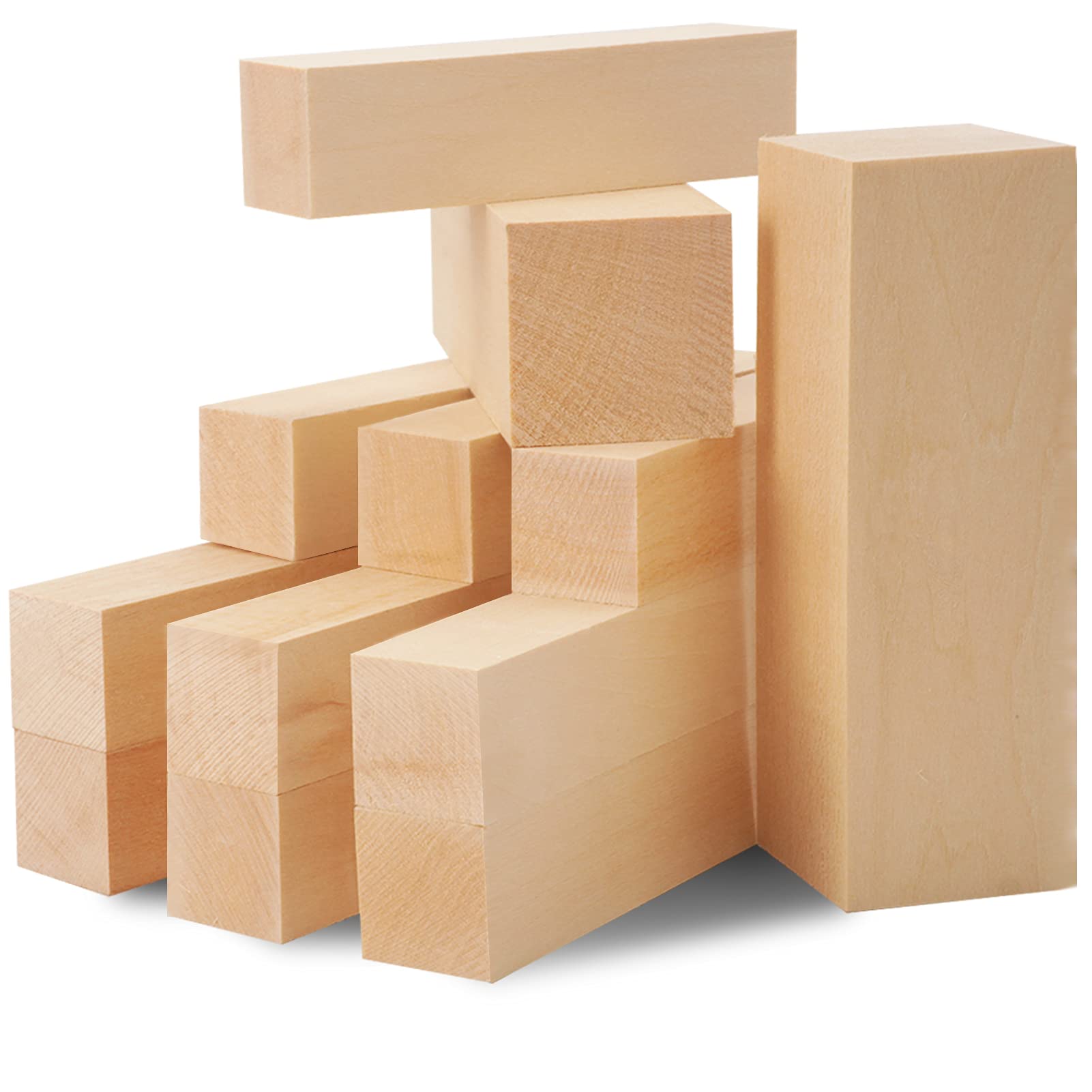 Photo 1 of YIPLED Unfinished Basswood Carving Blocks Kit, Rectangular Wooden Blocks 12 Pack for DIY Carving and Crafting for Adults Beginner and Experts(5 x 1.5 x 1.5 inch, 4 x 1 x 1 inch, 6 x 1 x 1 inch)