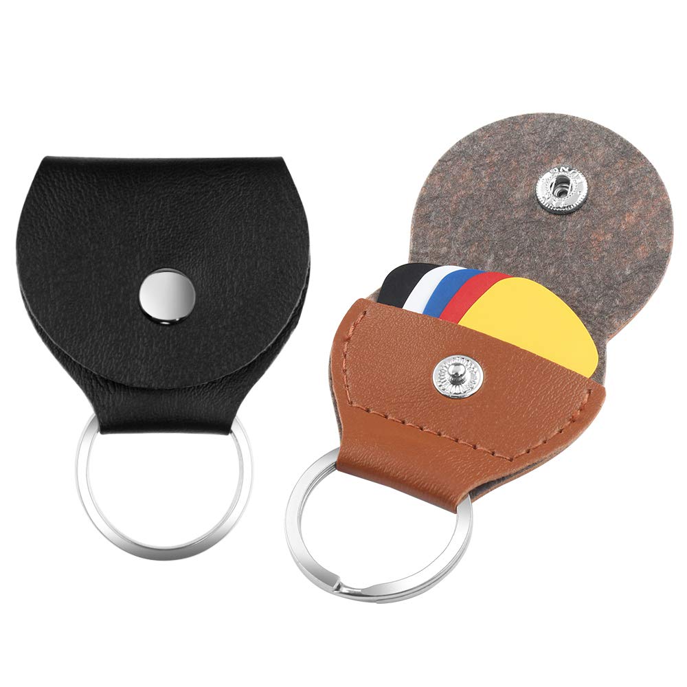 2PCS Leather Plectrum Holder Keyrings With 10 Pieces Colorful Guitar Picks 0.46mm Durable Material Guitar Picks Plectrums For Electric Acoustic Bass Guitar Ukulele