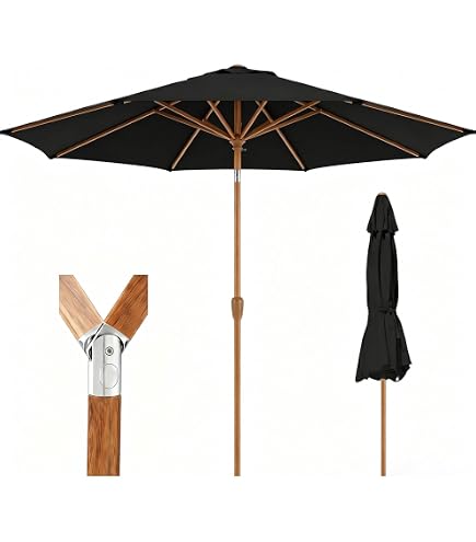 Northlight 8.5ft Outdoor Patio Market Umbrella with Wooden Pole, Black : Patio, Lawn & Garden