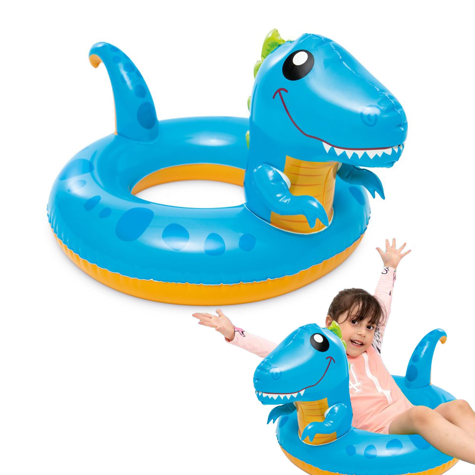 Pool Inflatables for Kids Age 2-6, Swimming Dinosaur 32"x23" (81x58cm) Rubber Ring Pool Floats Swimming Pool Toys for Children, Swim Ring with Tails for Boys Girls Summer Beach Water Party Toys