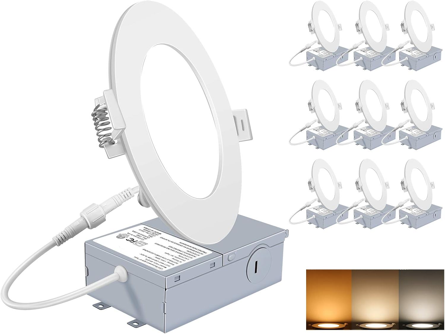 YUURTA (10pack) 4 Inch 9W LED Pot Light (Downlight) 3000K/4000K/5000K Color Changeable with CCT