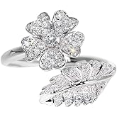 OIDIMS Dainty Flower Ring for Women Sparkling Crystal Cubic Zirconia Elegant Floral Leaf Wrap Finger Band Wedding Rings Engagement Promise Ring Bands Comfort Fit Fashion Jewelry