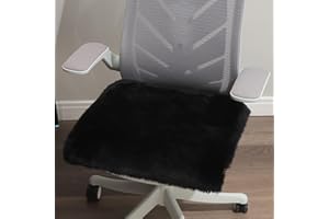 LLB Sheepskin Chair Covers Office Chair Cushion Dining Room Chair Pads Desk Chair Seat Cushion for Computer Chair Fur Area Rugs for Living Room 19x19 Inch (Pack of 1), Shearling Black