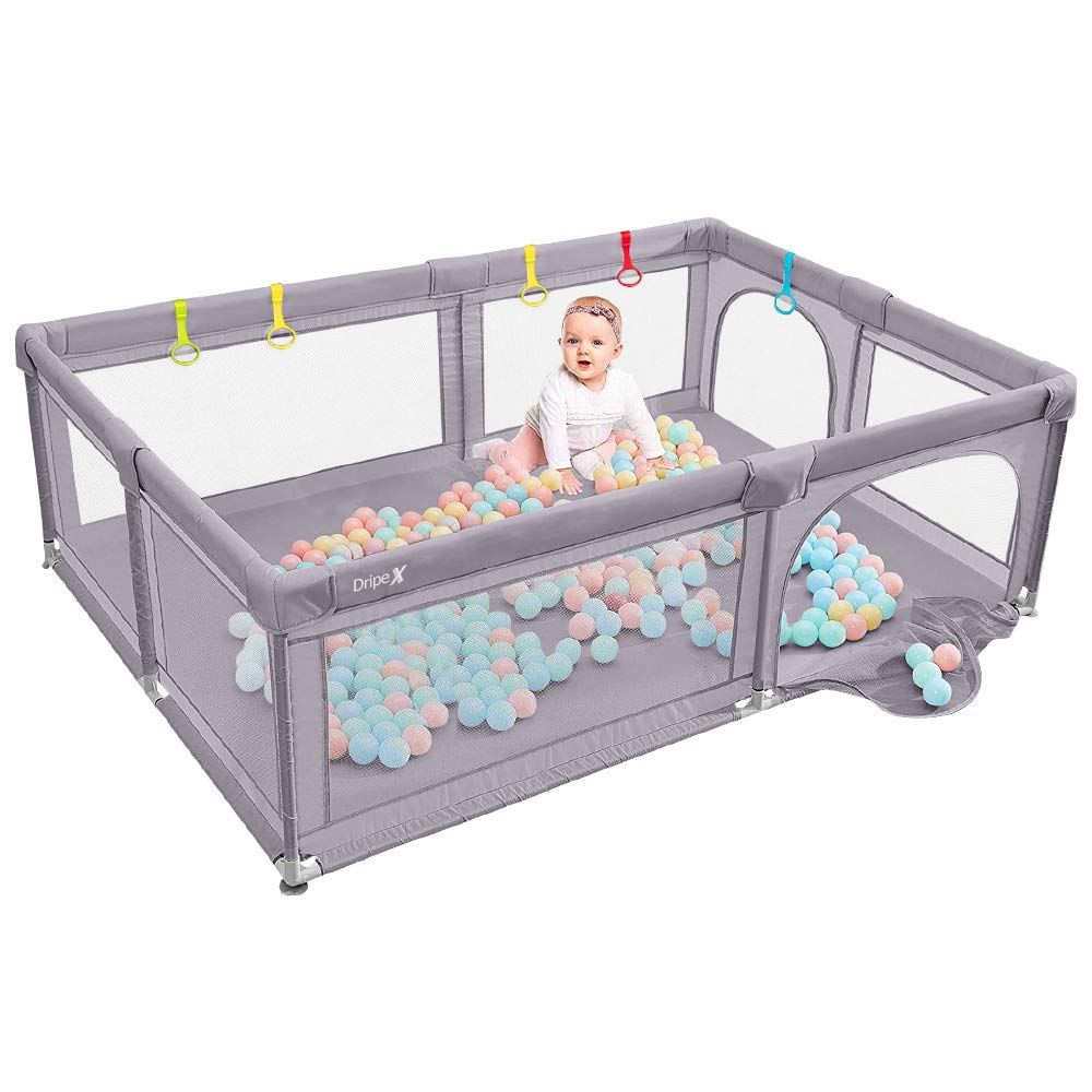 Baby Playpen Portable Kids Safety Play Center Yard Home Indoor Fence Anti-Fall Play Pen, Playpens for Babies, Extra Large Playard, Anti-Fall Playpen (Deeper Grey)