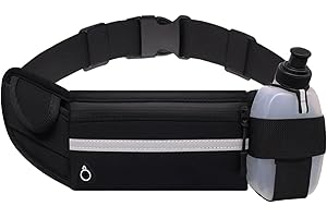 MOVOYEE Running Belt with Water Bottle Holder, Black Fanny Pack for Men Women Kids Fit Hydration Hiking Waist Pack Runners Wo