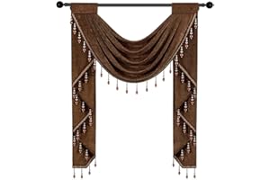 ELKCA Chocolate Single Hollow Swag Valance for Kitchen Chenille Waterfall Curtain Valance for Living Room,Rod Pocket,1 Panel