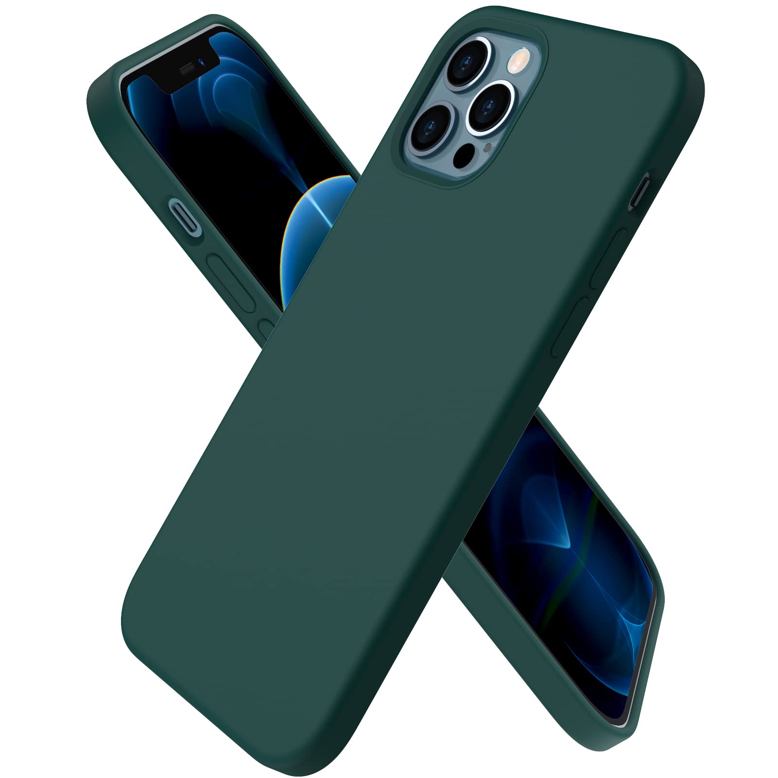 ORNARTO Compatible with iPhone 12 Case 6.1 and iPhone 12 Pro Case, Slim Liquid Silicone 3 Layers Full Covered Soft Gel Rubber Case Cover 6.1 inch-Olive Green — image 1