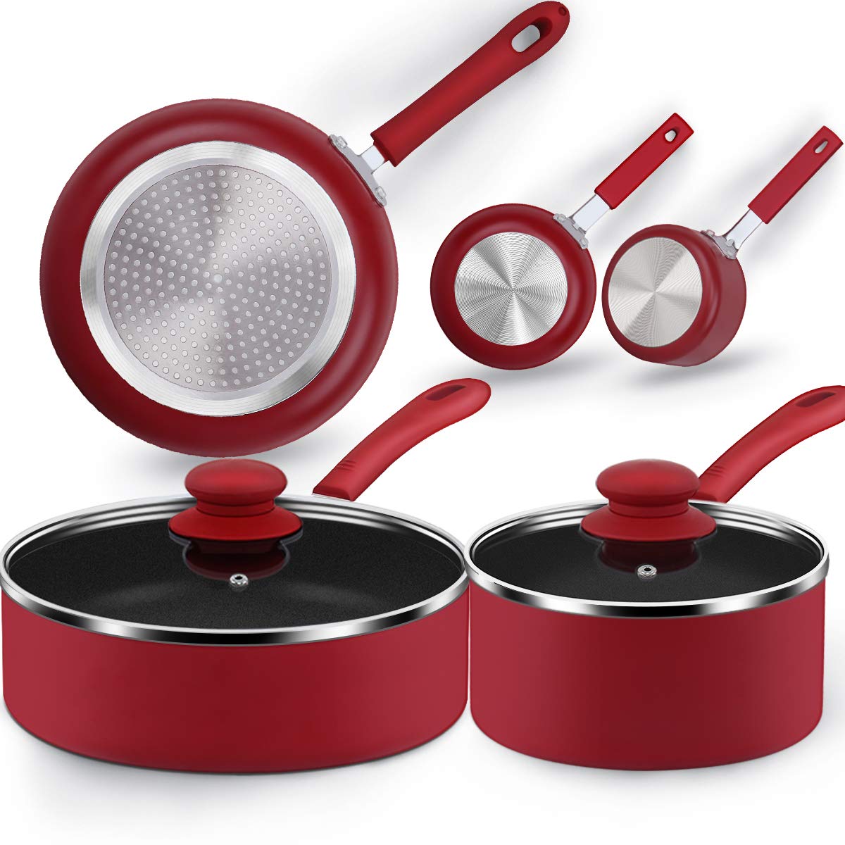 Lightning Deals Induction Cookware Set, Nonstick Double Coating Hard-Anodized Aluminum Cooking Pots and Pans Set, Dishwasher Safe, Oven Safe, PFOA Free, FDA, Thanksgiving Day,Christmas,Black Friday