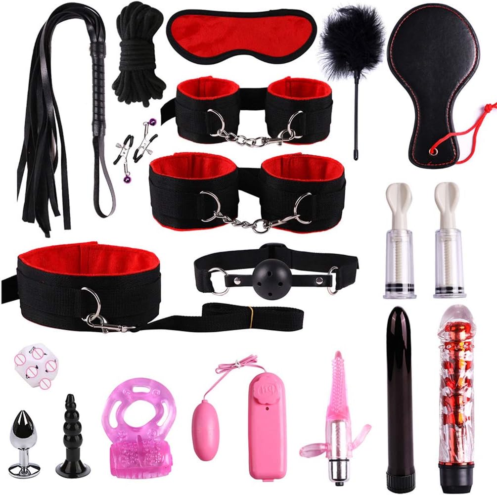 Guiseniour 19PCS/Set Leather Nylon Plush Bondige Set Restraints Bed Toys for Couples Getting 6 Love Games Play in Bedroom