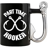 Onebttl Fishing Gifts for Men, Fishing Hook Coffee Mug, 13.5oz/400ml Funny Ceramic Mug for Christmas, Father's Day, Part Time