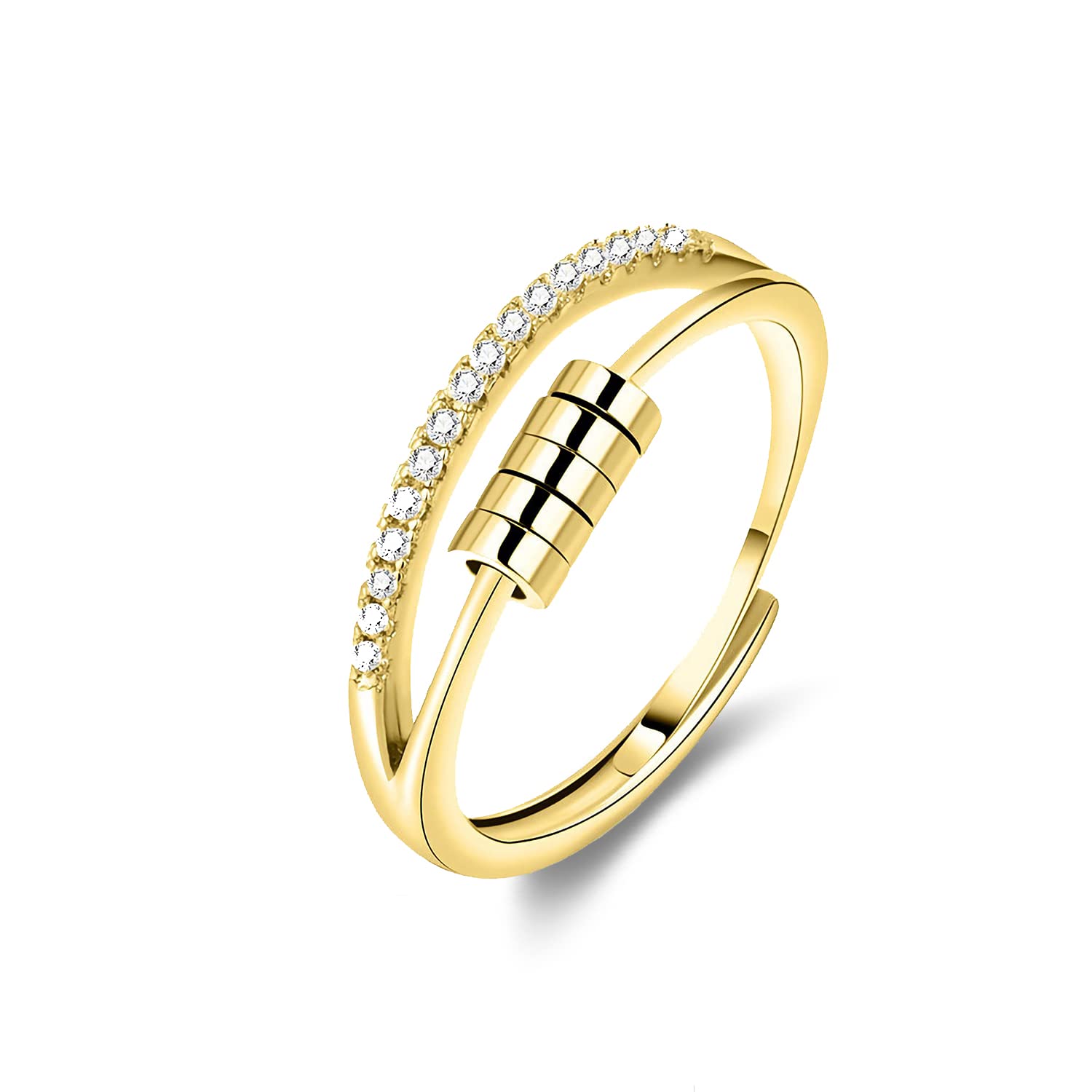 Shuxin Silver Anxiety Ring for Women, 925 Sterling Silver Fidget Ring for Anxiety, Adjustable Bands Stress Relieving Spinner Ring, Cubic Zirconia Thumb Rings for Stress Relief, Gold Fidget Ring