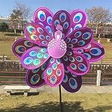 Techinal 1 Pcs Windmills Decorative, Double Layer Peacock Sequins Windmill Colorful Wind Spinner Kids Toy Home Garden Decor ( Purple )