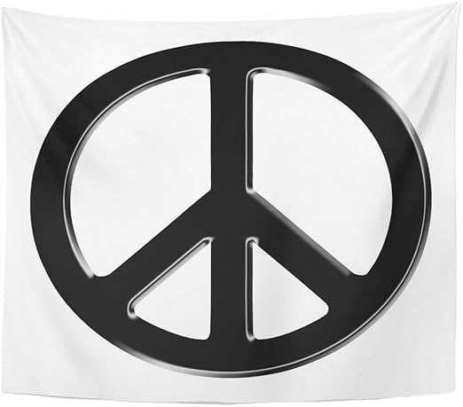 Tapiz colorido negro con signo de la paz, círculo blanco, decoración