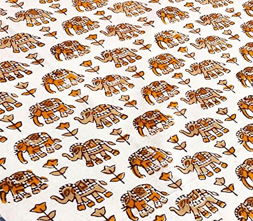 Indian Bedspread Jaipur Hand Block Printed Authentic Traditional Cotton Double-Bed Size Bedsheet 2 Pillow Covers Indian Tapestry Elephant Print 108"x90"