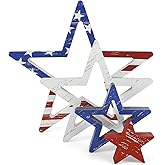 COCHIE 4th of July Decorations Stars Set of 4, Red White Blue Decor, Patriotic Memorial Day Star Tiered Tray Decor, Labor Day