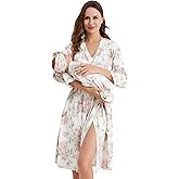 Galabloomer Maternity Robe and Baby Receiving Blanket, Matching Mommy Labor Delivery Robe and Swaddle Set Floral
