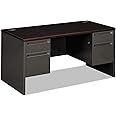 HON 38000 Series Double Pedestal Desk - 2 Box Drawers with 2 File Drawers, 60" W, Mahogany & Charcoal (H38155)