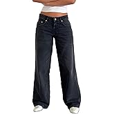 Mxiqqpltky Low Rise Jeans for Women Mom Jeans Wide Straight Leg Baggy Jeans Y2k Vintage Boyfriend Denim Pants Streetwear
