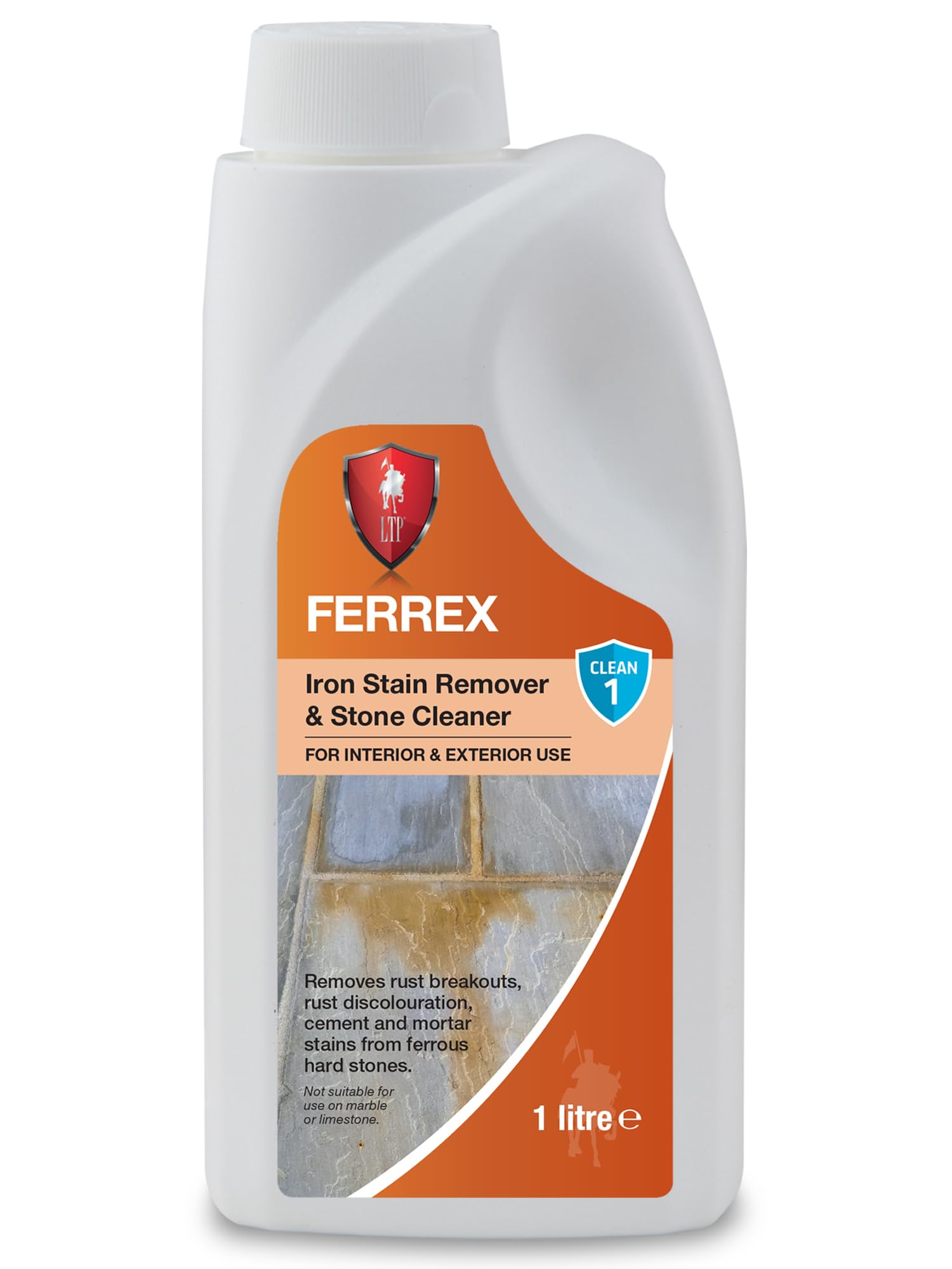 LTP Ferrex Stone Cleaner| removes Rust outbreaks, Rust discolouration & Cement Mortar Stains from Ferrous Hard Stones-Contains Phosphoric Acid; Phosphoric Acid content <16%. (1 Litre)