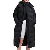 IUK Women's 800FP Long Down Puffer Coat with Cinched Waist, Water-Resistant Winter Jacket with Removable Hood for Outdoor