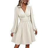 SOLY HUX Women's Elegant Dress V Neck Long Sleeve High Waist Swing Prom Cocktail Short Dresses