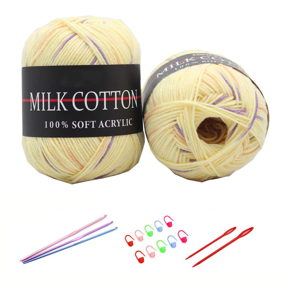 6X 50g Knitting Rainbow Wool Yarn Balls Colorful Hand Crochet Knitting Double Acrylic Yarn Set, 23 Colors, with 3 Crochet Hooks, 2 Needles, 10 Crochet Locking Stitch Markers (21) — image 1