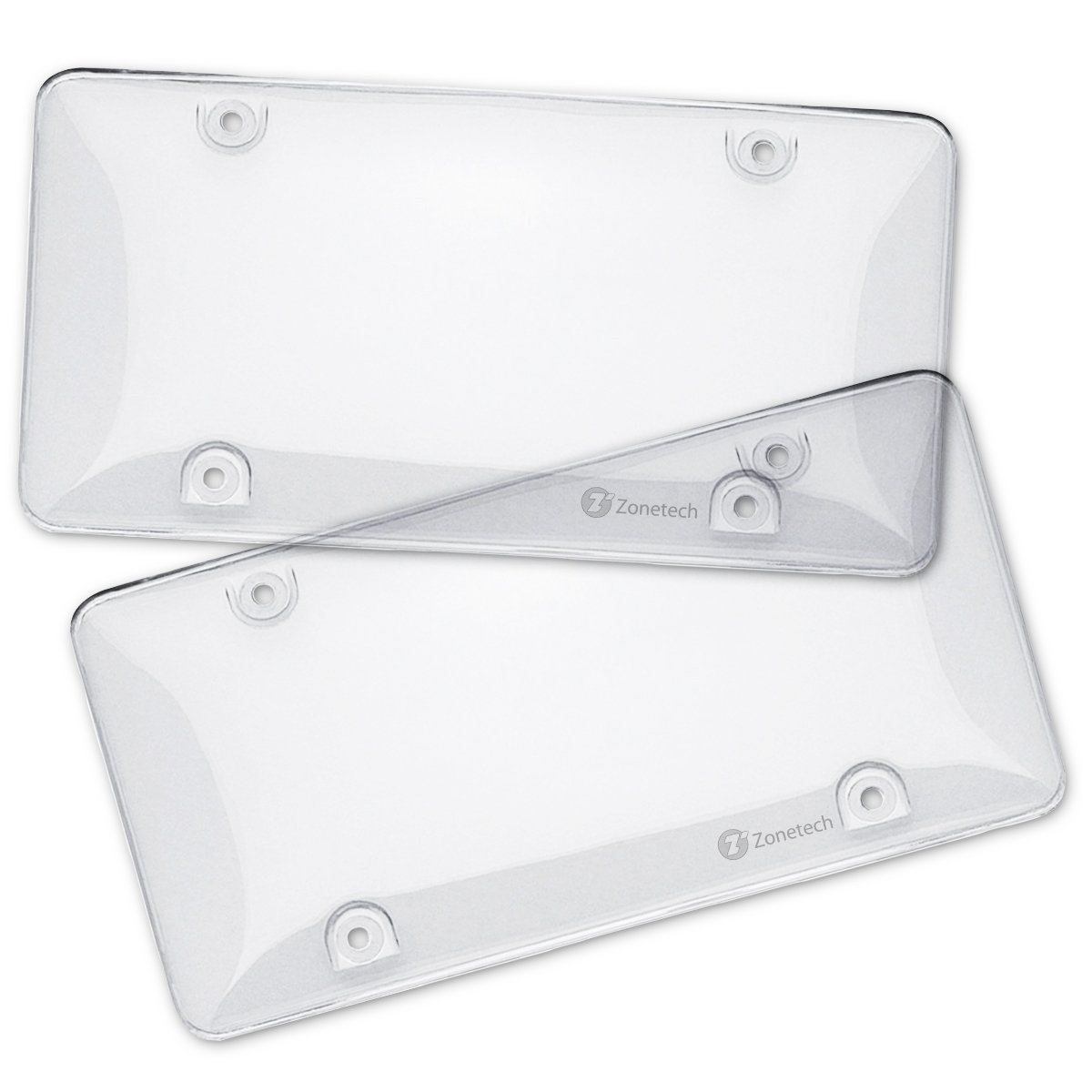 Zone Tech 2 Clear License Plate Tag Frame Covers Bubble Shields