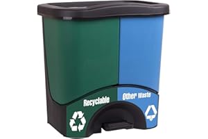 MINTRA OFFICE Mintra Home Trash Bins - 3 Gallon - 17.5inW x 17.5inH x 13inD - Double Bin - Green/Blue - Recycle, Trash, Can, Bin, Garbage, Plastic, Wastebasket, Adjustable, Removable, Home, Office, Durable