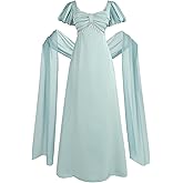 FCCAM Regency Dresses for Women Empire Waist 1800s Victorian Dress Ball Gown with Shawl