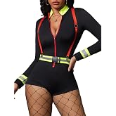 Donnalla Firefighter Costume Women 4 Piece Sexy Halloween Costumes with Fishnet Stockings