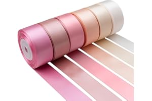 Mlurcu Pink Satin Ribbon 1 Inch Wide Light Pink Blush Pink Dusty Rose Ribbon Assorted Solid Color Double Faced Satin Ribbon for Flower Bouquet Wedding Invitation Crafts Gift Wrapping Hair Bows - 60Yds