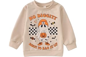 IZYJOY Toddler Halloween Sweatshirt Baby Girl Boy Ghost Graphic Pullover Top No Diggity Spooky Season Long Sleeve Fall Shirt
