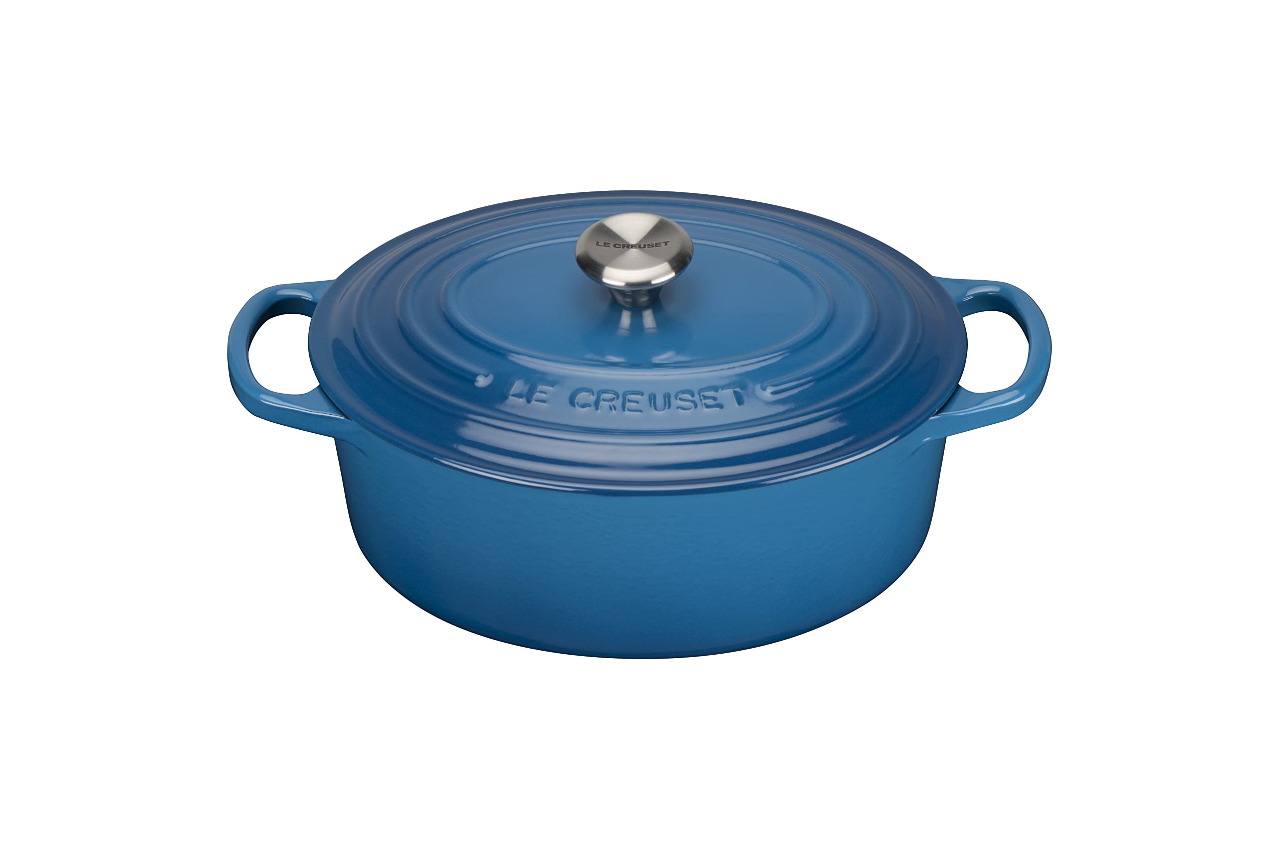 Le Creuset Signature Enamelled Cast Iron Casserole Dish with Lid - Oval, Marseille Blue, 25 cm, 3.2 Litres, 211782520