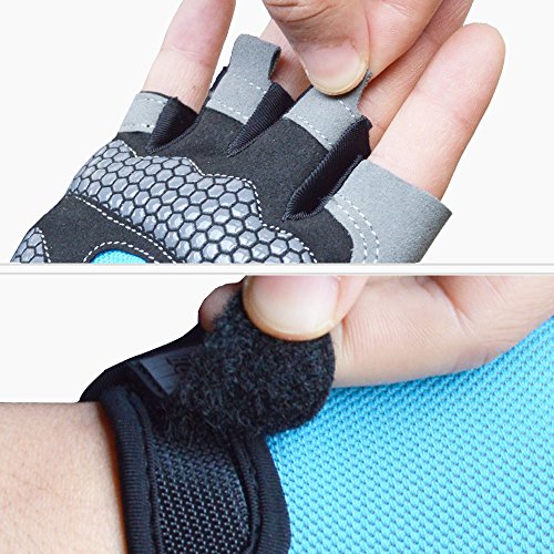 HuwaiH Cycling Gloves Men's/Women's Mountain Bike Gloves Half Finger Biking Gloves | Anti-slip Shock-absorbing Gel Pad Breathable Cycle Gloves (Sky Blue, Large(Male)) - Thumbnail 5