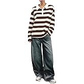 Floerns Women's Striped Long Sleeve Fall Shirts Color Block Collared Baggy Casual Tops