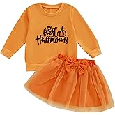 Toddler Girls Halloween Outfits Long Sleeve Pumpkin Sweatshirt Tulle Skirt Dress Kids Girls Christmas Clothes