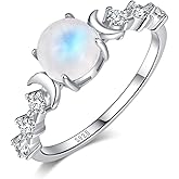 Angol Natural Moonstone Ring for Women, 925 Sterling Silver Triple Moon Goddess Engagement Promise Ring Anniversary, Birthday, Christmas, Valentine's Day Gift for Her (Natural Moonstone-Silver, 8)