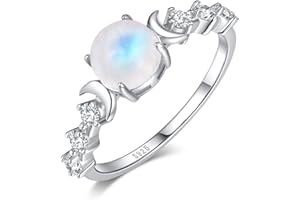 Angol Natural Moonstone Ring for Women, 925 Sterling Silver Triple Moon Goddess Engagement Promise Ring Anniversary, Birthday, Christmas, Valentine's Day Gift for Her