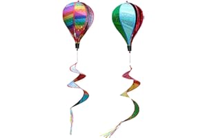 ASKINDS 2Pcs Hot Air Balloon Wind Spinner Rainbow Whirl Hanging Ornament Spinning Balloon Windmill Toy Set for Outdoor Garden Patio Yard Home Decoration