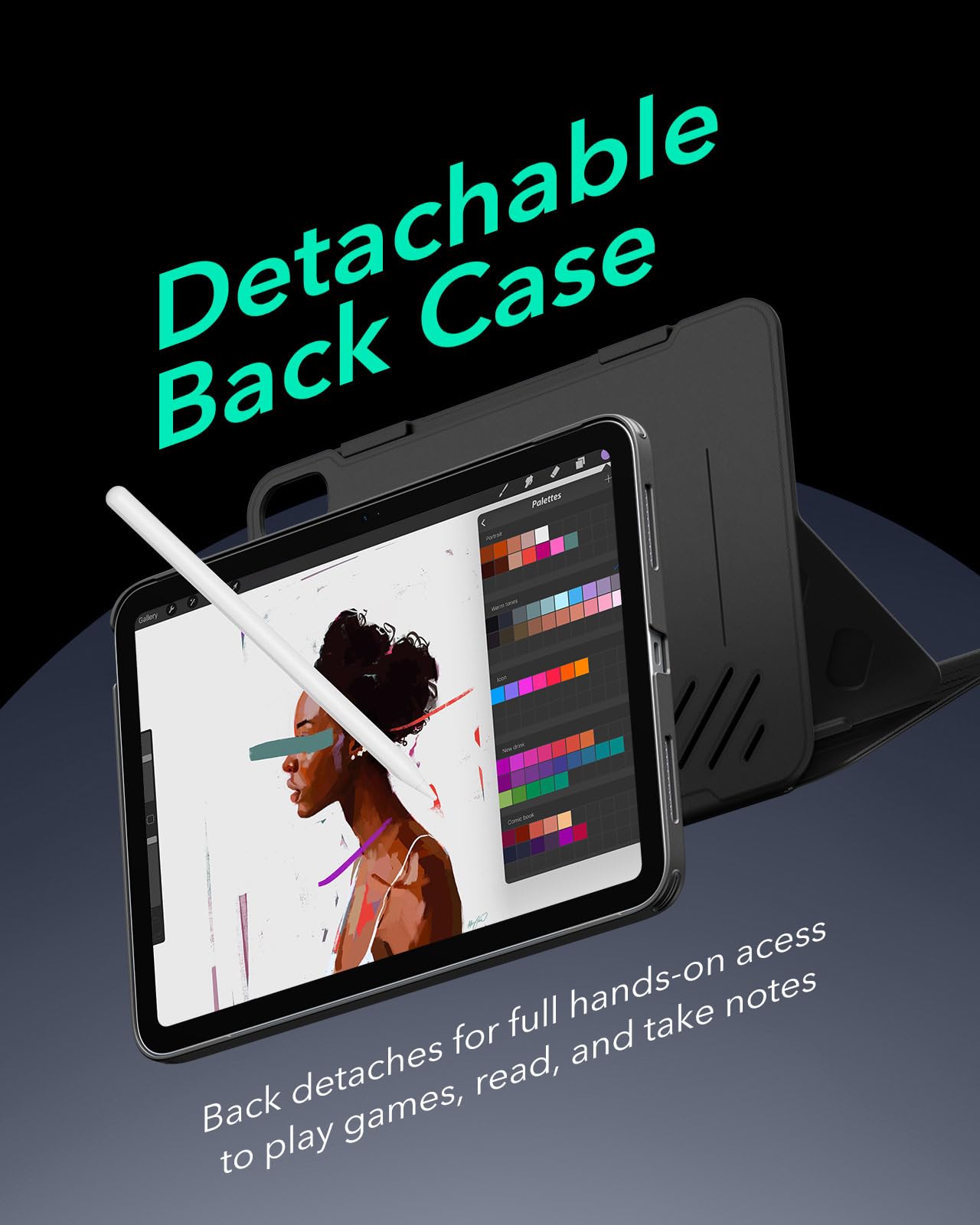 ESR for iPad A16 Case, iPad 11th/10th Generation Case (2025/2022), Removable Magnetic Cover, Adjustable Portrait/Landscape Stand with Raised Screen View, 9 Standing Angles, Black