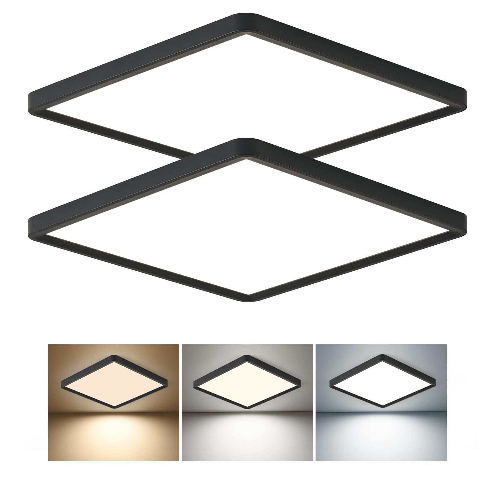 Photo 1 of 12 Inch Square LED Flush Mount Ceiling Light, 30W, 3000LM Square Light Fixture 3000K/4000K/6000K CCT Selectable, LED Flat Panel Ceiling Light Fixture for Bedroom,Kitchen,Living Room (2PK-Black)