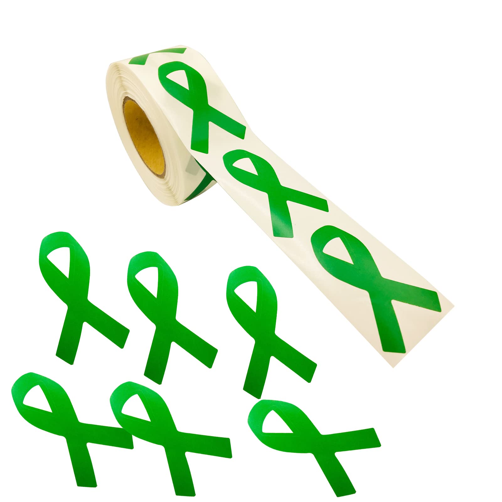 Photo 1 of 500 pcs Large Green Ribbon Awareness Stickers-Ribbon-Shaped Awareness Stickers for Cerebral Palsy, Liver Cancer, Mental Health, Green Health Cancer Hope