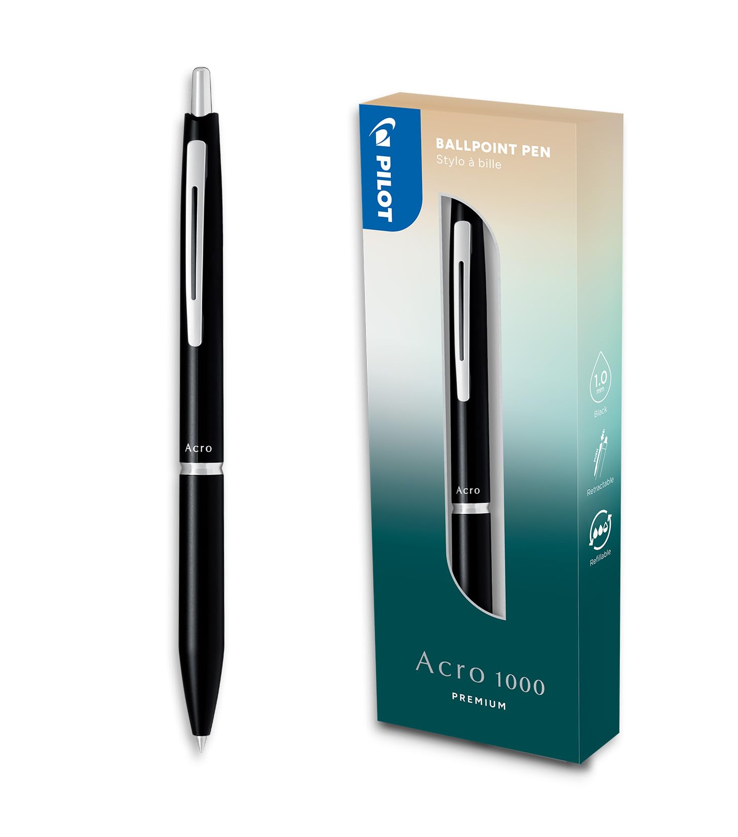 PILOT - Acro 1000 premium Ballpoint Pen in Black Gift Box - Ultra-Smooth Ink for Unmatched Writing Fluidity - Refillable and retractable Ballpoint Pen - Black Ink - Medium Tip