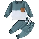allshope Toddler Baby Boy Fall Outfit Contrast Color Sweatshirt Tops with Elastic Waist Pants Cute Infant Newborn Clothes