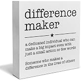 Pixceos Difference Maker Definition Decorative Wooden Box Sign | Thank You Appreciation Gift for Teacher Boss Leader Coworker Wood Block Plaque Desk Decor Office Shelf or Wall Display
