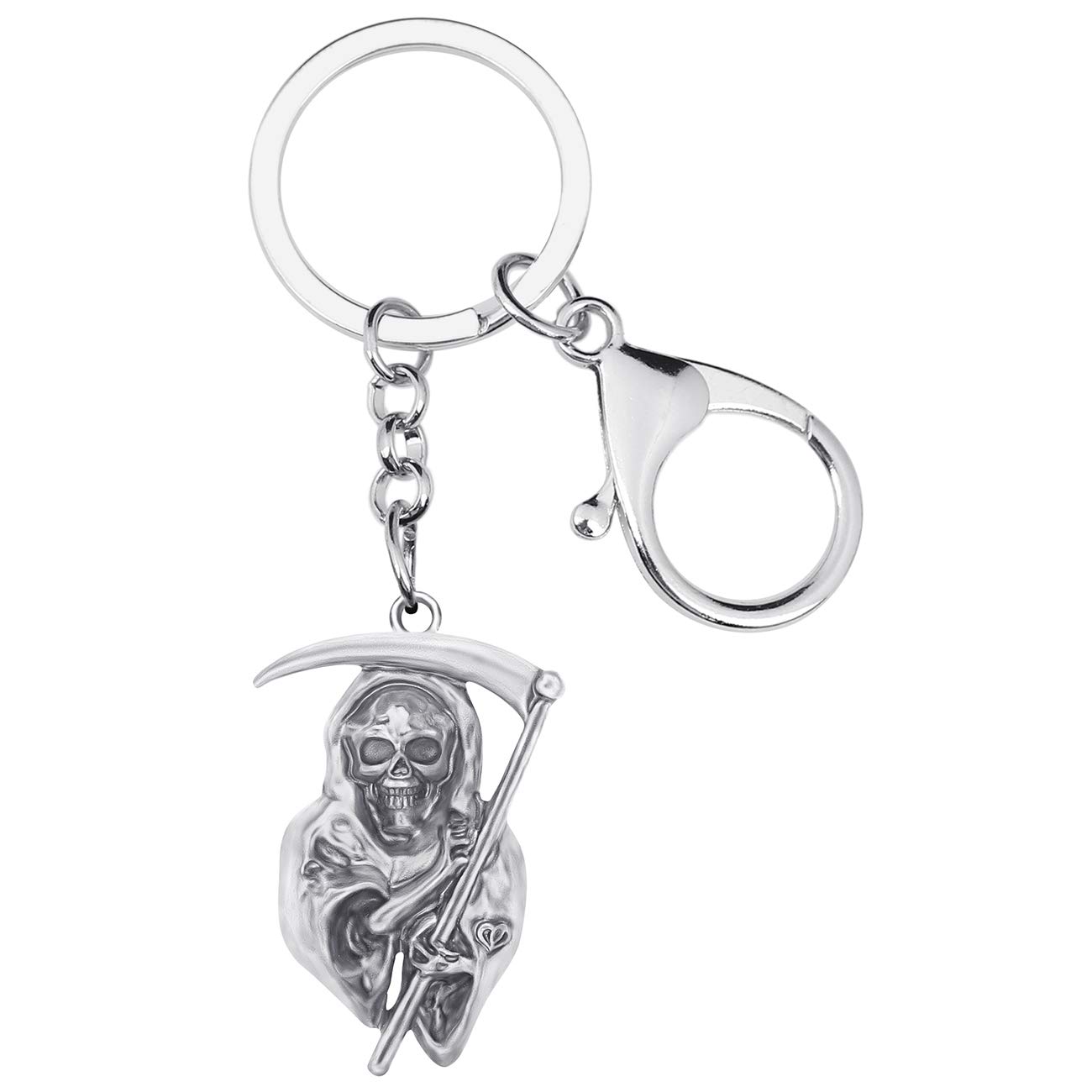 BONSNY Alloy Halloween Grim Reaper Keyring Antique Keychain For Women Girl Key Bag Phone Charm Gift (Silver Grim Reaper 2)