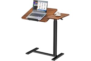 Sweetcrispy Small Standing Desk Rolling Table Adjustable Height, Laptop Mobile Stand with Wheels, Portable Computer Workstation with Tiltable Desktop for Teacher Classroom Home Office, Brown